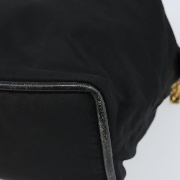CELINE Circle Shoulder Bag Nylon Leather Black Gold Auth 170915