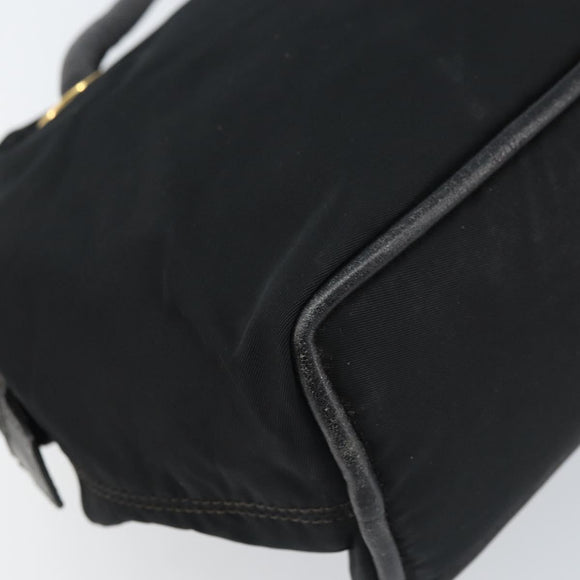CELINE Circle Shoulder Bag Nylon Leather Black Gold Auth 170915