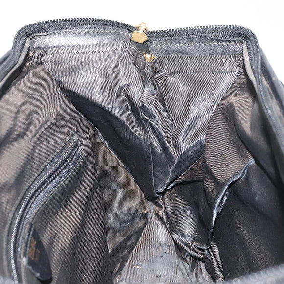 CELINE Circle Shoulder Bag Nylon Leather Black Gold Auth 170915