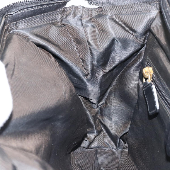 CELINE Circle Shoulder Bag Nylon Leather Black Gold Auth 170915