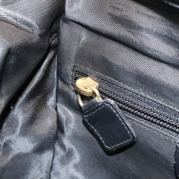 CELINE Circle Shoulder Bag Nylon Leather Black Gold Auth 170915