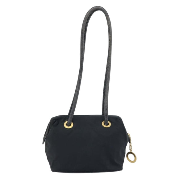 CELINE Circle Shoulder Bag Nylon Leather Black Gold Auth 170915