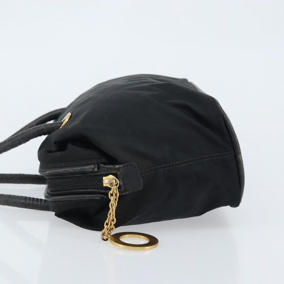 CELINE Circle Shoulder Bag Nylon Leather Black Gold Auth 170915