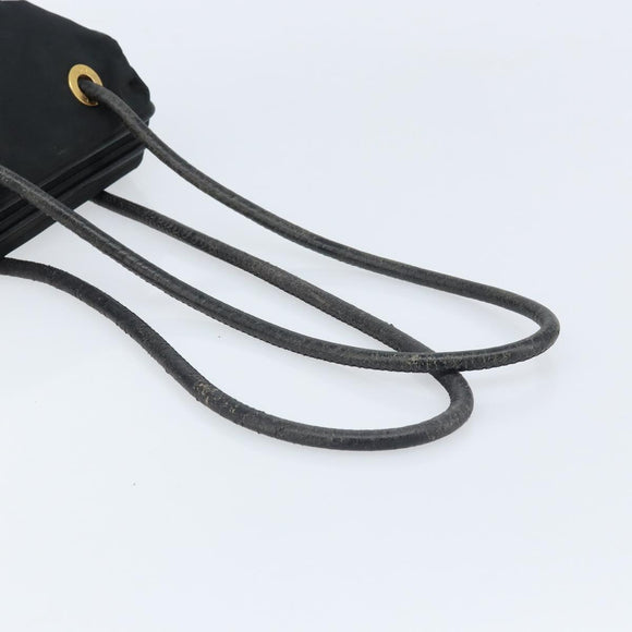 CELINE Circle Shoulder Bag Nylon Leather Black Gold Auth 170915