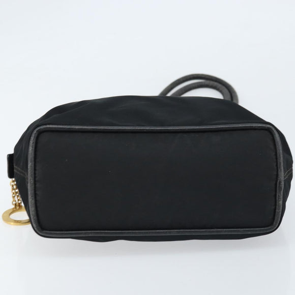 CELINE Circle Shoulder Bag Nylon Leather Black Gold Auth 170915