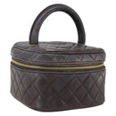 CHANEL Matelasse Vanity Handtas Lamshuid Donkerbruin Goudkleurig CC Geauthenticeerd 170916-1