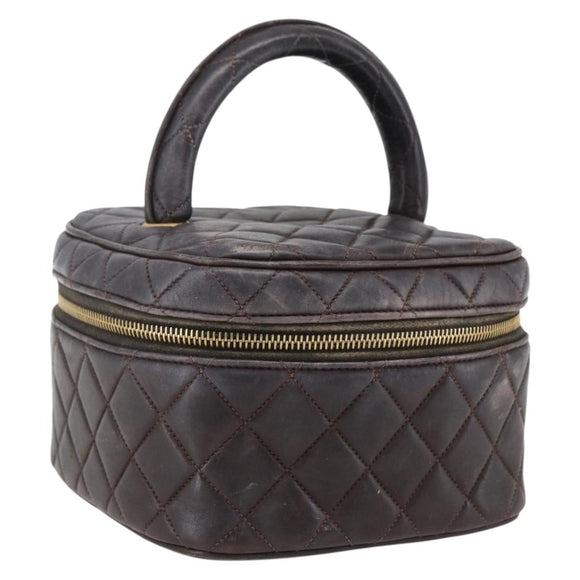 CHANEL Matelasse Vanity Handtas Lamshuid Donkerbruin Goudkleurig CC Geauthenticeerd 170916