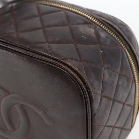 CHANEL Matelasse Vanity Handtas Lamshuid Donkerbruin Goudkleurig CC Geauthenticeerd 170916