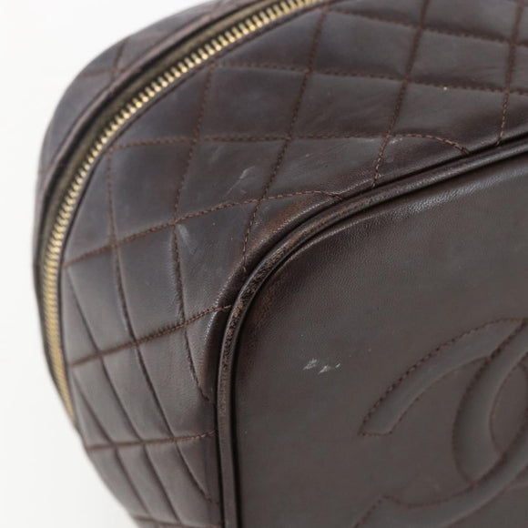 CHANEL Matelasse Vanity Handtas Lamshuid Donkerbruin Goudkleurig CC Geauthenticeerd 170916
