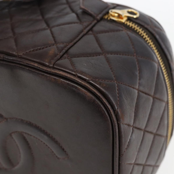 CHANEL Matelasse Vanity Handtas Lamshuid Donkerbruin Goudkleurig CC Geauthenticeerd 170916