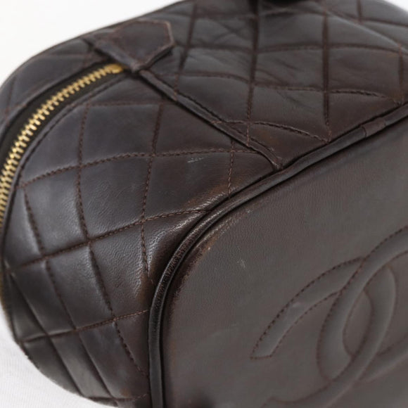 CHANEL Matelasse Vanity Handtas Lamshuid Donkerbruin Goudkleurig CC Geauthenticeerd 170916