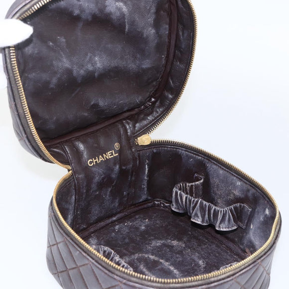 CHANEL Matelasse Vanity Handtas Lamshuid Donkerbruin Goudkleurig CC Geauthenticeerd 170916