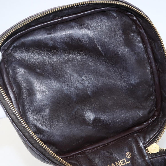 CHANEL Matelasse Vanity Handtas Lamshuid Donkerbruin Goudkleurig CC Geauthenticeerd 170916