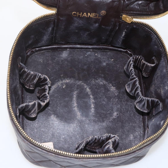 CHANEL Matelasse Vanity Handtas Lamshuid Donkerbruin Goudkleurig CC Geauthenticeerd 170916
