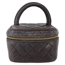 CHANEL Matelasse Vanity Handtas Lamshuid Donkerbruin Goudkleurig CC Geauthenticeerd 170916-2