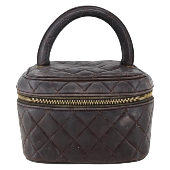 CHANEL Matelasse Vanity Handtas Lamshuid Donkerbruin Goudkleurig CC Geauthenticeerd 170916