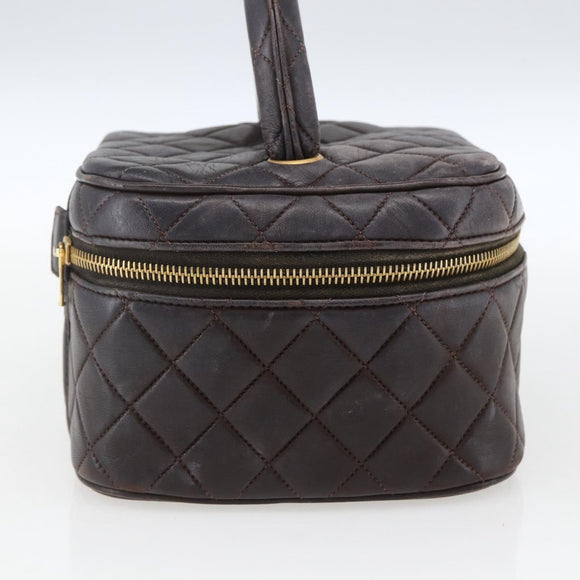 CHANEL Matelasse Vanity Handtas Lamshuid Donkerbruin Goudkleurig CC Geauthenticeerd 170916