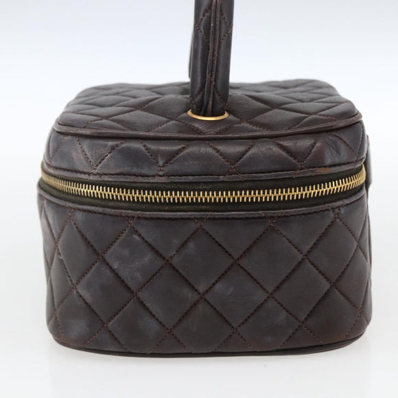 CHANEL Matelasse Vanity Handtas Lamshuid Donkerbruin Goudkleurig CC Geauthenticeerd 170916