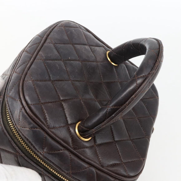 CHANEL Matelasse Vanity Handtas Lamshuid Donkerbruin Goudkleurig CC Geauthenticeerd 170916