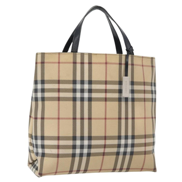 BURBERRY Nova Check Handtasche PVC Beige Silber Auth 170920
