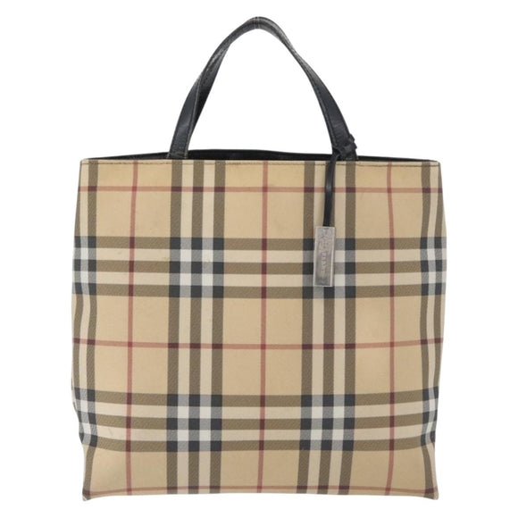 BURBERRY Nova Check Handtasche PVC Beige Silber Auth 170920