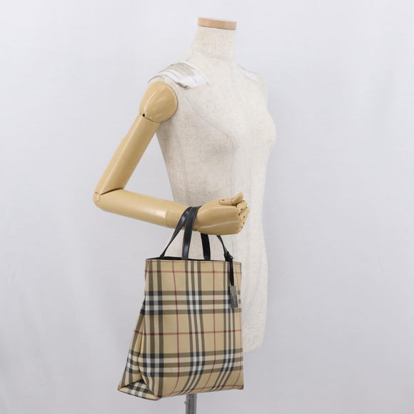 BURBERRY Nova Check Handtasche PVC Beige Silber Auth 170920