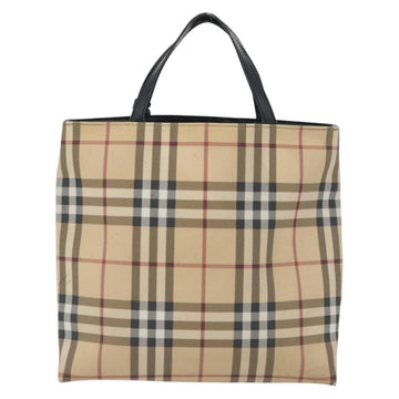 BURBERRY Nova Check Hand Bag PVC Beige Silver Auth 170920 - 0