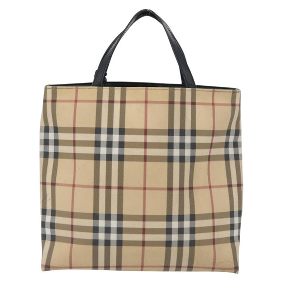 BURBERRY Nova Check Handtasche PVC Beige Silber Auth 170920
