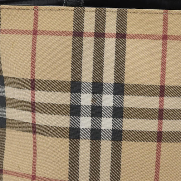 BURBERRY Nova Check Handtasche PVC Beige Silber Auth 170920