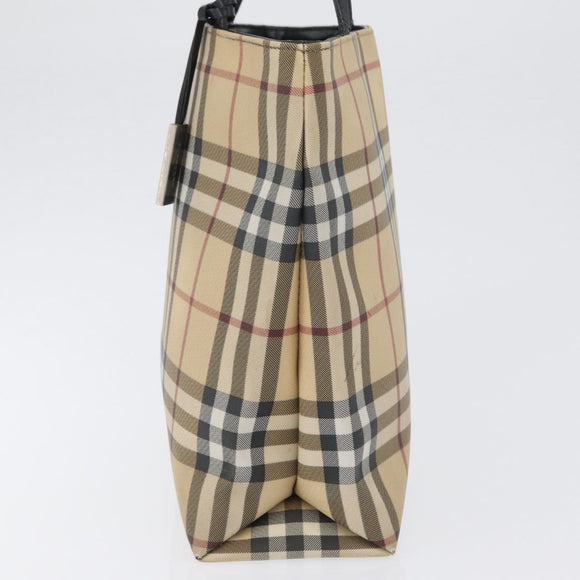 BURBERRY Nova Check Handtasche PVC Beige Silber Auth 170920