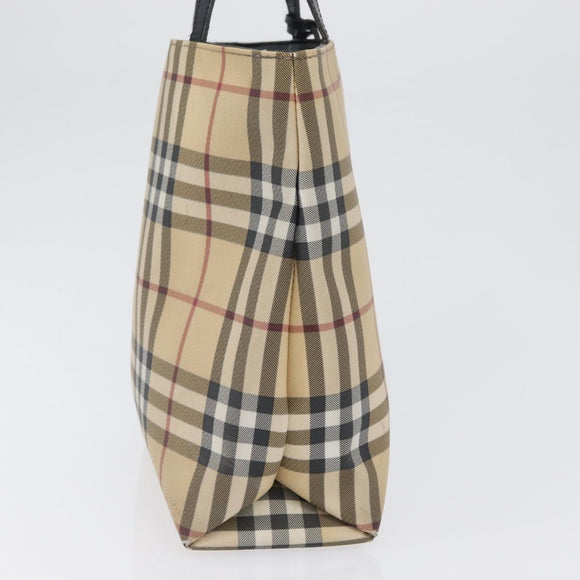 BURBERRY Nova Check Handtasche PVC Beige Silber Auth 170920