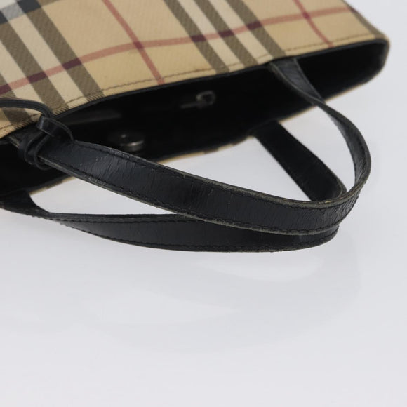 BURBERRY Nova Check Handtasche PVC Beige Silber Auth 170920