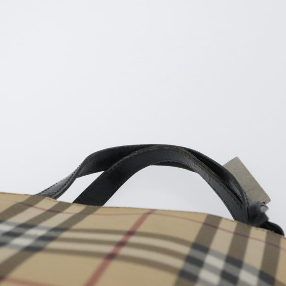 BURBERRY Nova Check Handtasche PVC Beige Silber Auth 170920