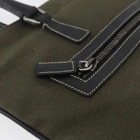 PRADA Hand Bag Canvas Leather Khaki Silver Auth 170921