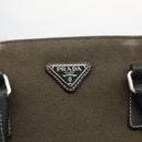 PRADA Hand Bag Canvas Leather Khaki Silver Auth 170921-18