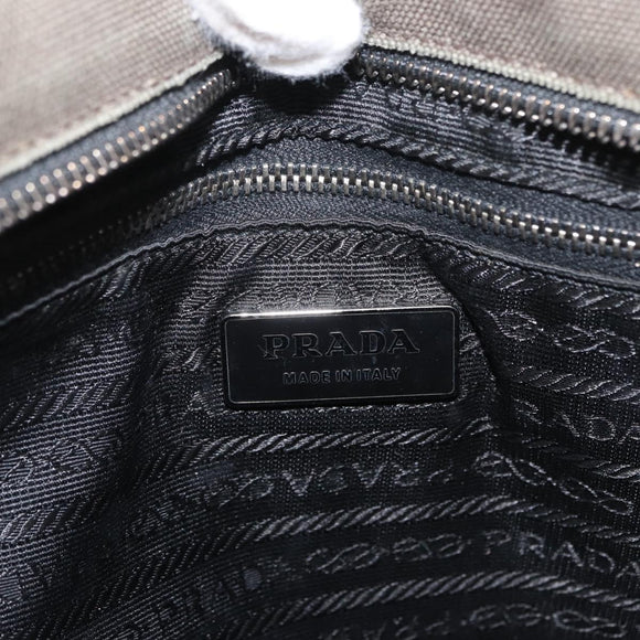 PRADA Hand Bag Canvas Leather Khaki Silver Auth 170921