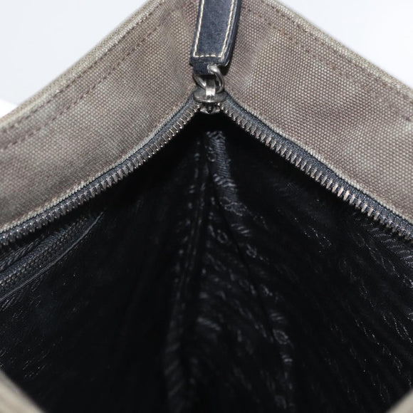 PRADA Hand Bag Canvas Leather Khaki Silver Auth 170921