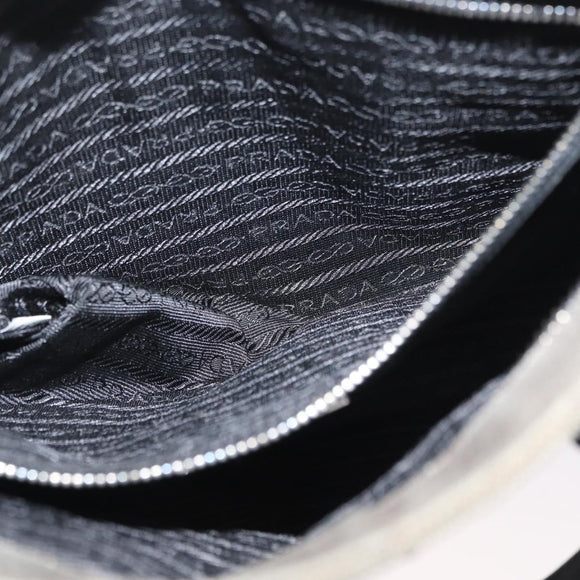 PRADA Hand Bag Canvas Leather Khaki Silver Auth 170921