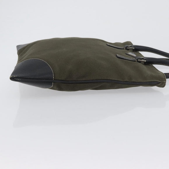 PRADA Hand Bag Canvas Leather Khaki Silver Auth 170921