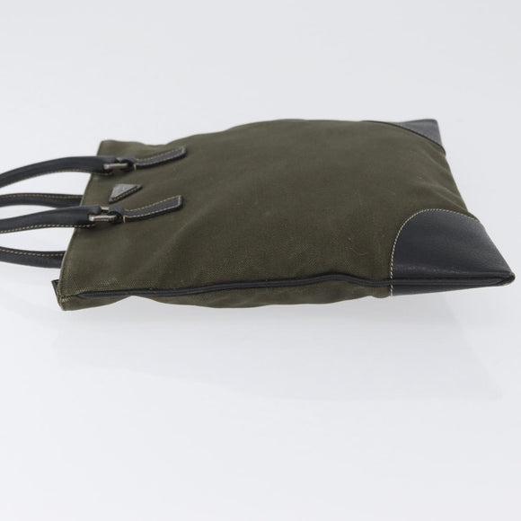 PRADA Hand Bag Canvas Leather Khaki Silver Auth 170921