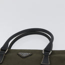 PRADA Hand Bag Canvas Leather Khaki Silver Auth 170921-8