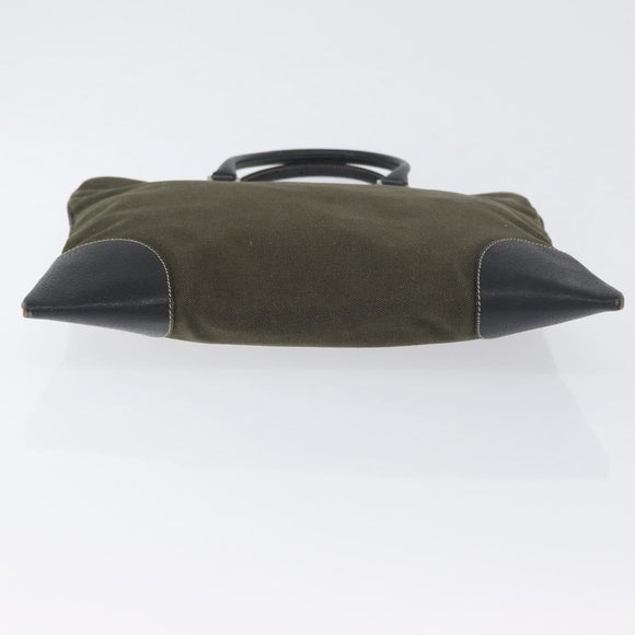 PRADA Hand Bag Canvas Leather Khaki Silver Auth 170921