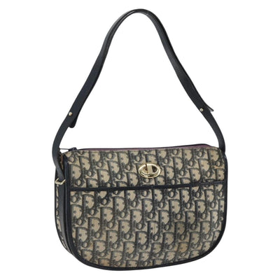 Christian Dior Trotter Canvas Shoulder Bag Navy Gold Auth 170926