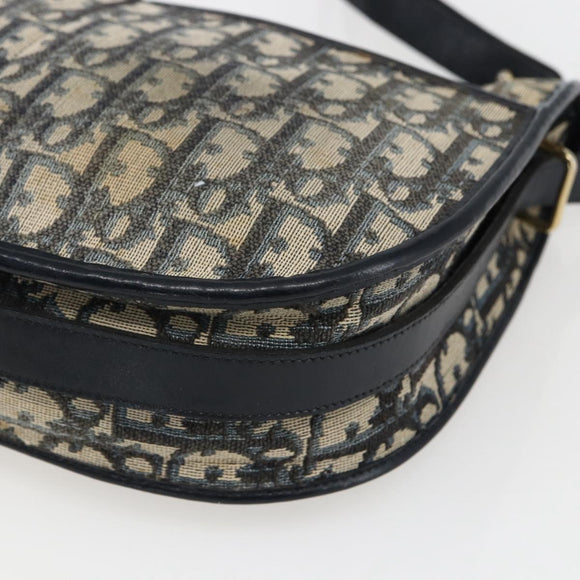 Christian Dior Trotter Canvas Shoulder Bag Navy Gold Auth 170926