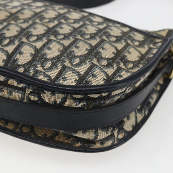 Christian Dior Trotter Canvas Shoulder Bag Navy Gold Auth 170926