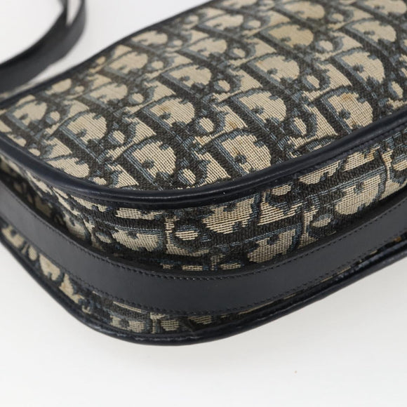Christian Dior Trotter Canvas Shoulder Bag Navy Gold Auth 170926