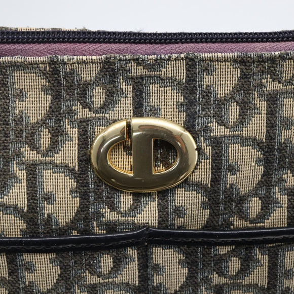 Christian Dior Trotter Canvas Shoulder Bag Navy Gold Auth 170926