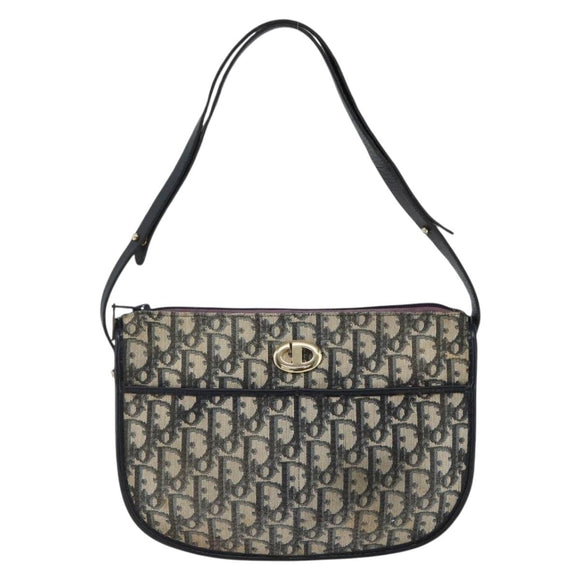 Christian Dior Trotter Canvas Shoulder Bag Navy Gold Auth 170926