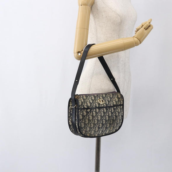 Christian Dior Trotter Canvas Shoulder Bag Navy Gold Auth 170926