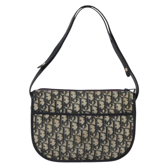 Christian Dior Trotter Canvas Shoulder Bag Navy Gold Auth 170926